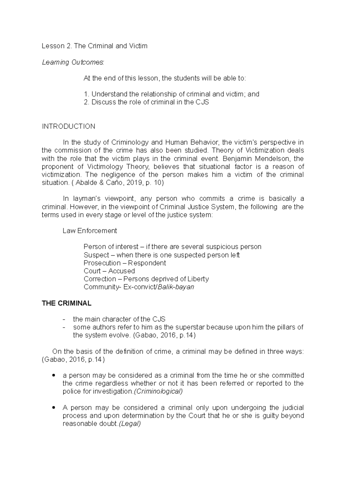 CJS-Lesson 2ok - Lesson - Lesson 2. The Criminal and Victim Learning ...