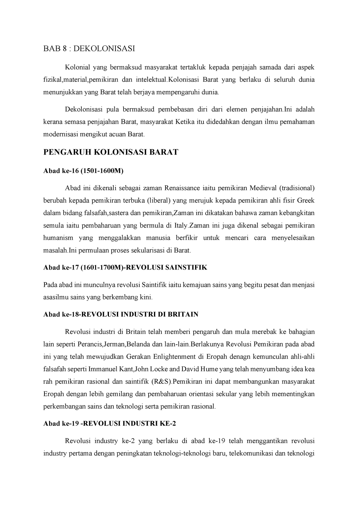 BAB 8- Dekolonisasi - Summary - BAB 8 : DEKOLONISASI Kolonial Yang ...