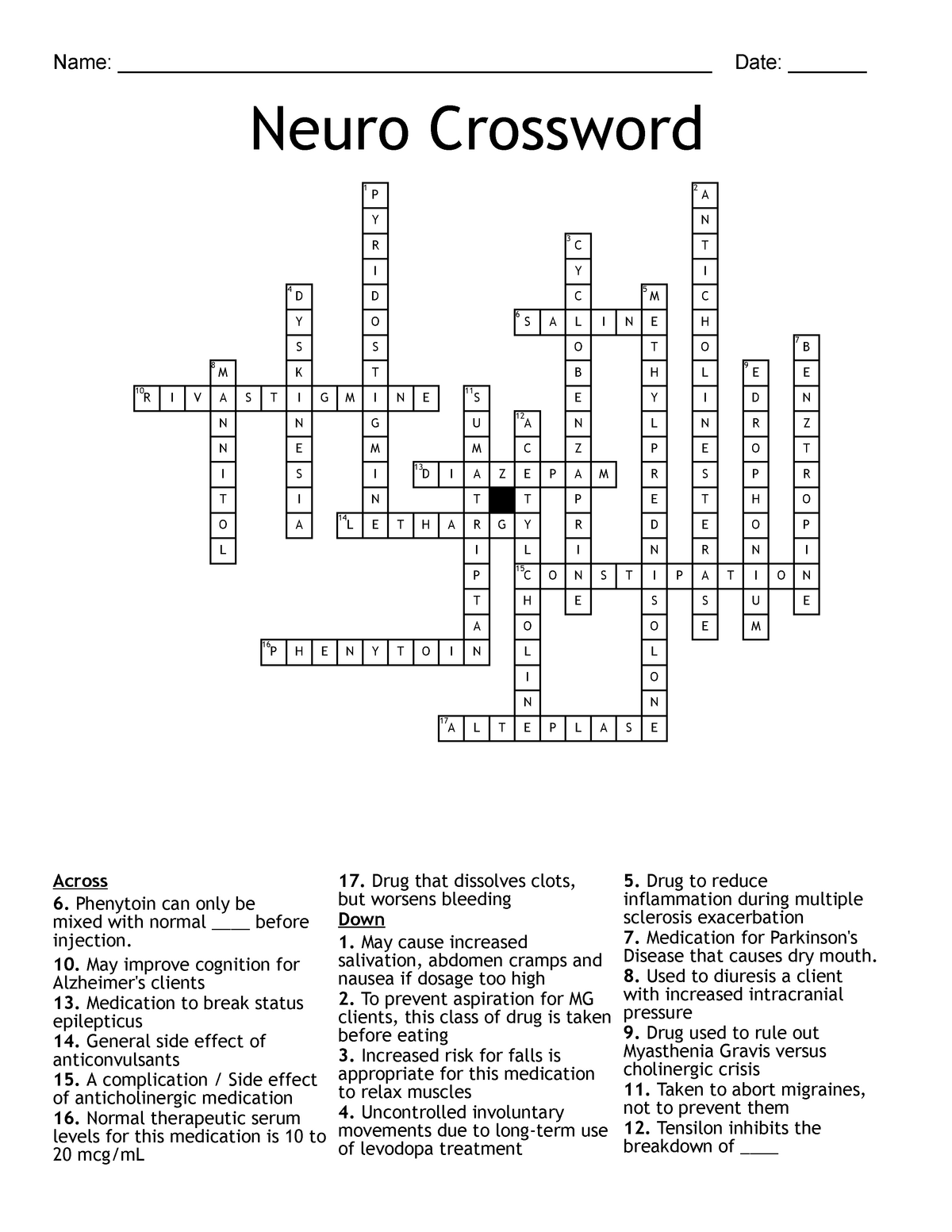 Neuromuscular Crossword Puzzle NUR 402 Studocu