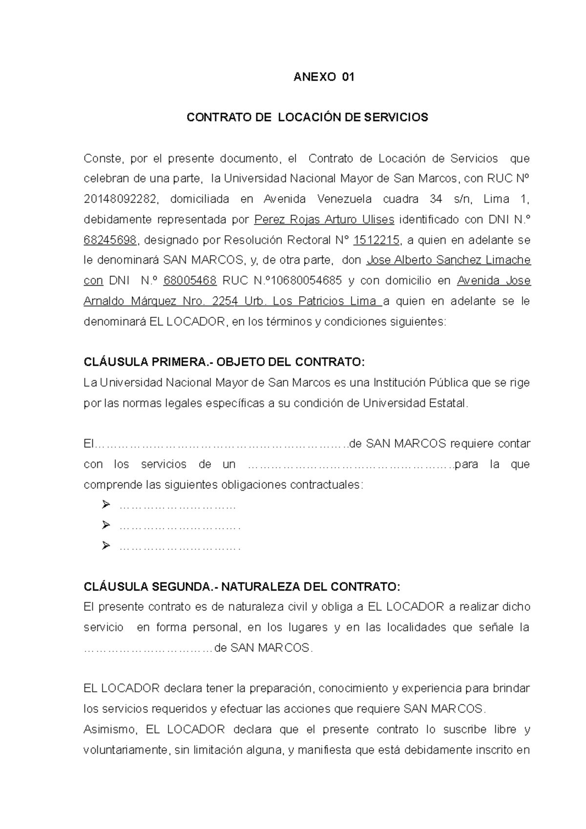 Modelo De Contrato De Locación Contratos De Prestación De Servicios Locación De Servicios Y 7768