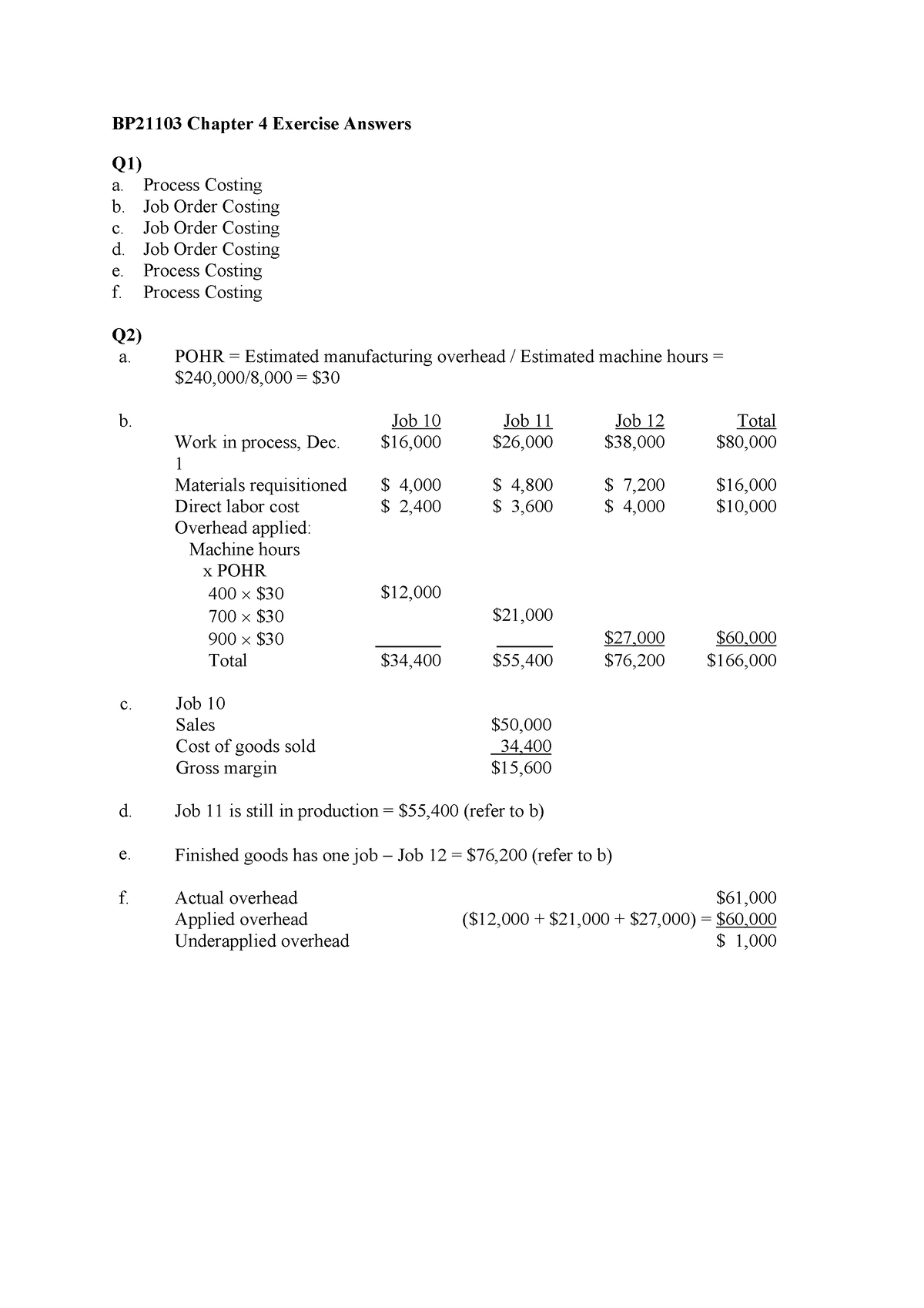 BP21103 Chapter 4 Exercise A - ਀ Process Costing B. ਀ Job Order Costing ...