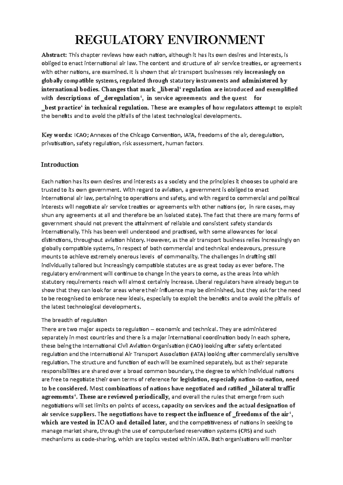 Regulatory Environment one latest - REGULATORY ENVIRONMENT Abstract ...