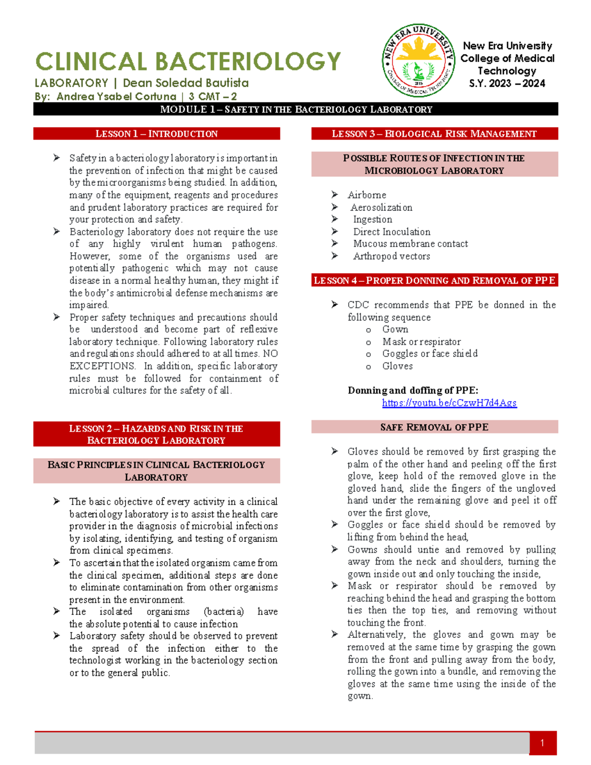 Bacteriology Lab Trans Complete - CLINICAL BACTERIOLOGY LABORATORY ...
