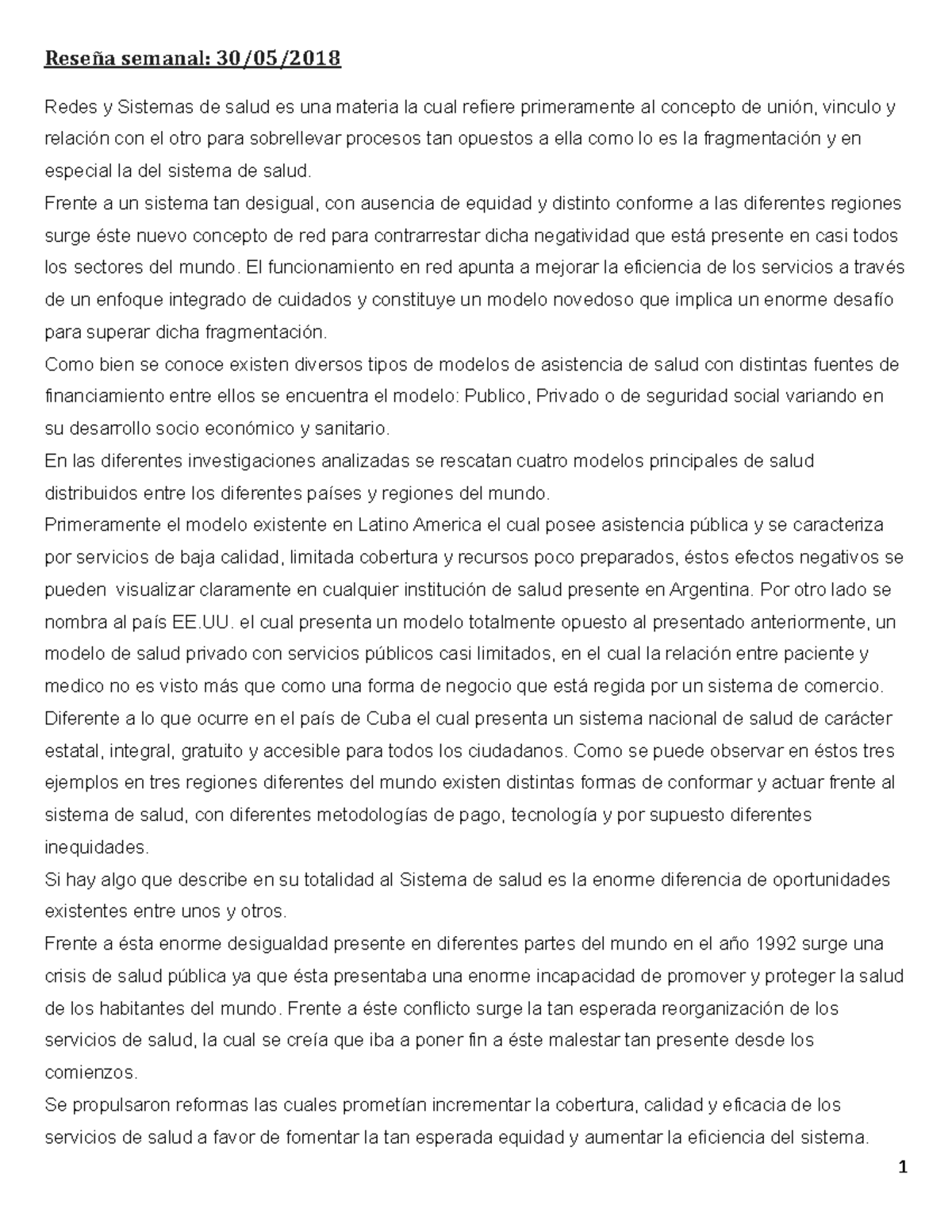 Reseña Redes y sistemas de salud - Reseña semanal: 30/05/2018 Redes y ...