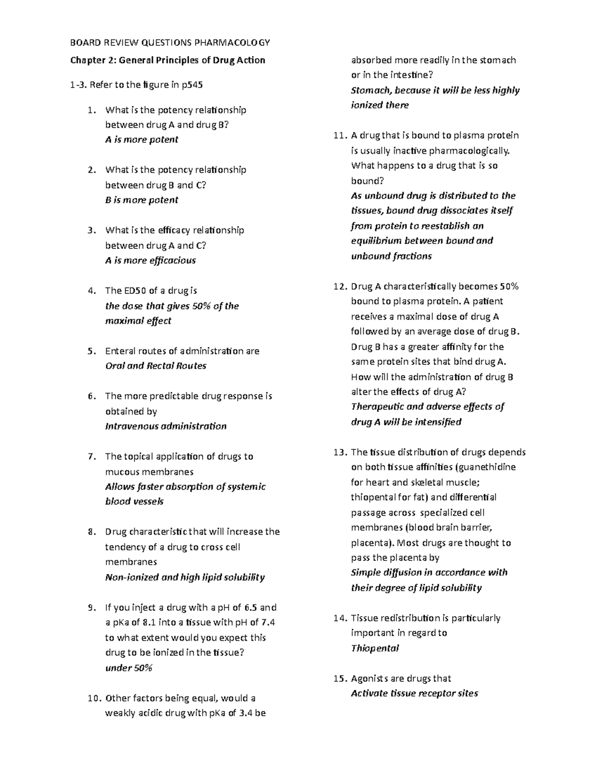 Pharmacology - Board Exam Review Questions - Chapter 2: General 