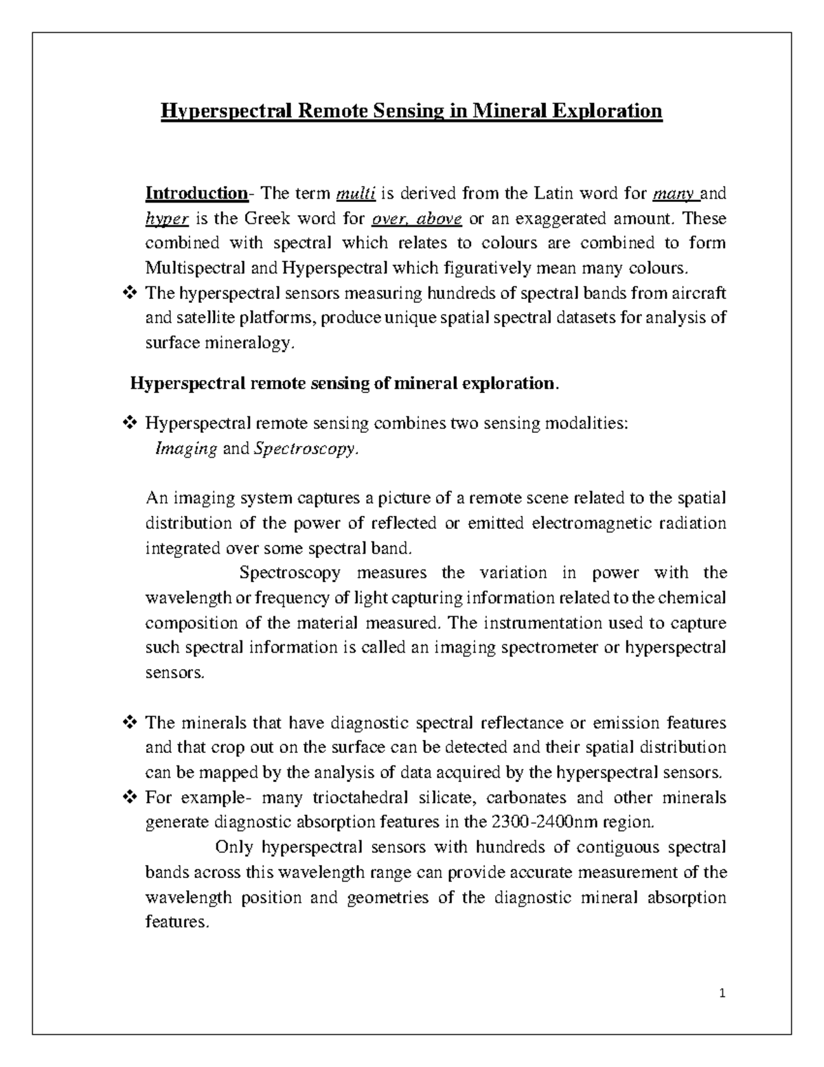 Hyperspectral Remote Sensing in Mineral Exploration 1 - Warning: TT ...