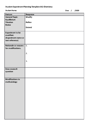 Student Experiment Planning Template Chemistry - Student Experiment ...