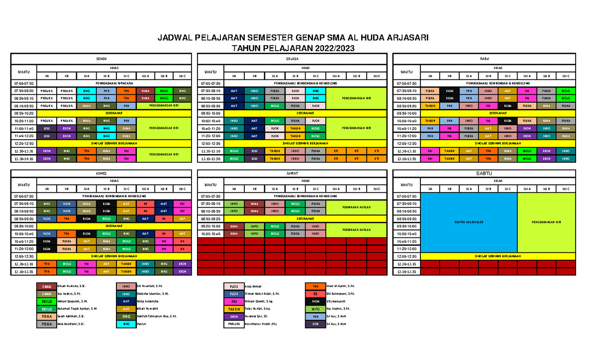 Jadwal Pelajaran Semester 2 Fix - XA XB XI A XI B XI C XII A XII B XII ...