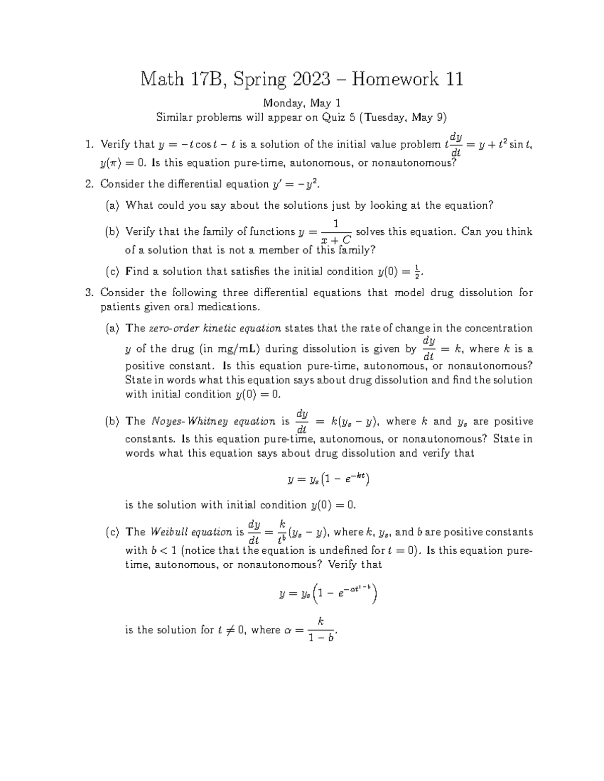 Homework 11 - Math 17B, Spring 2023 – Homework 11 Monday, May 1 Similar ...