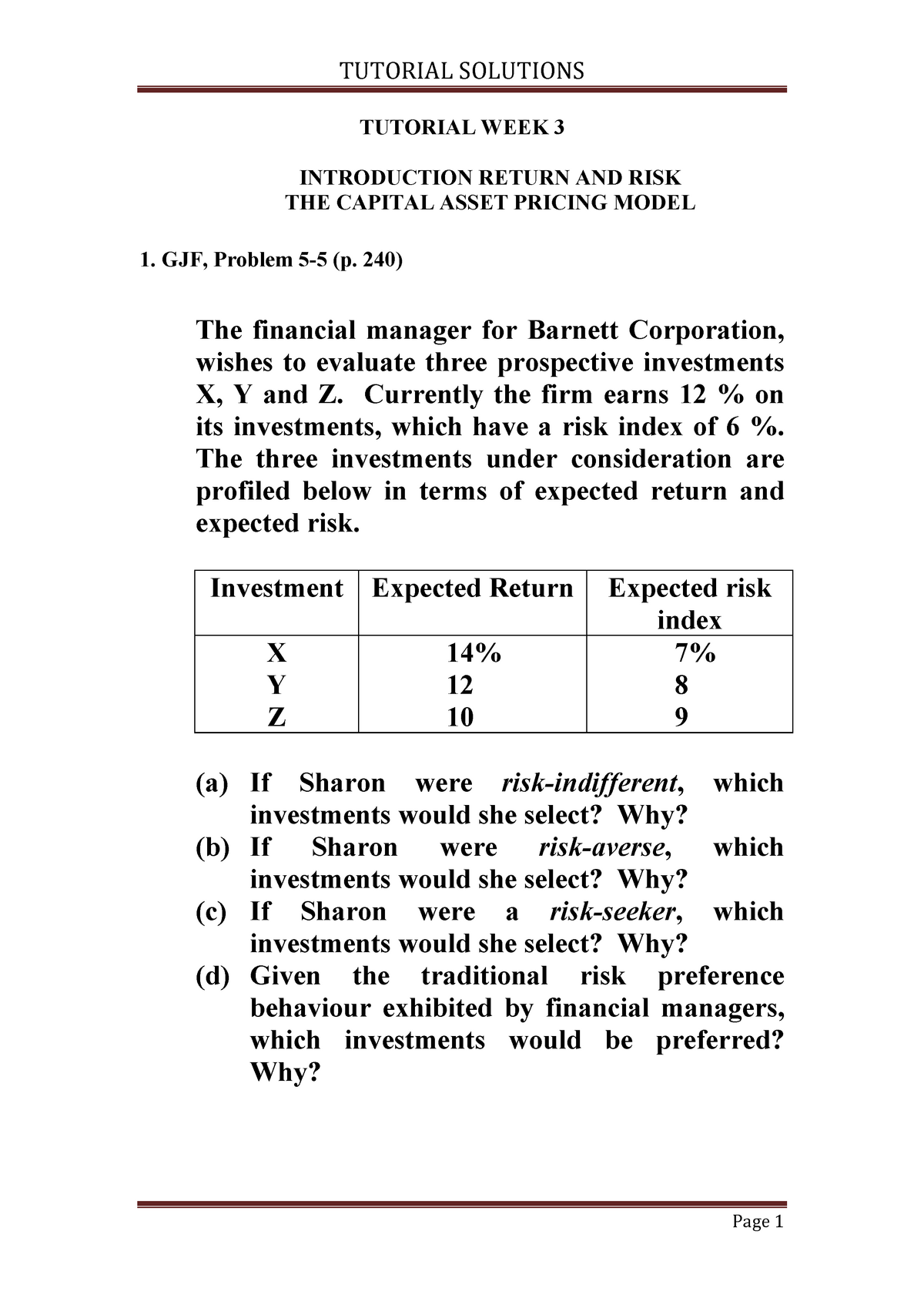 WEEK 3 ANS - Answers - TUTORIAL SOLUTIONS TUTORIAL WEEK 3 INTRODUCTION ...