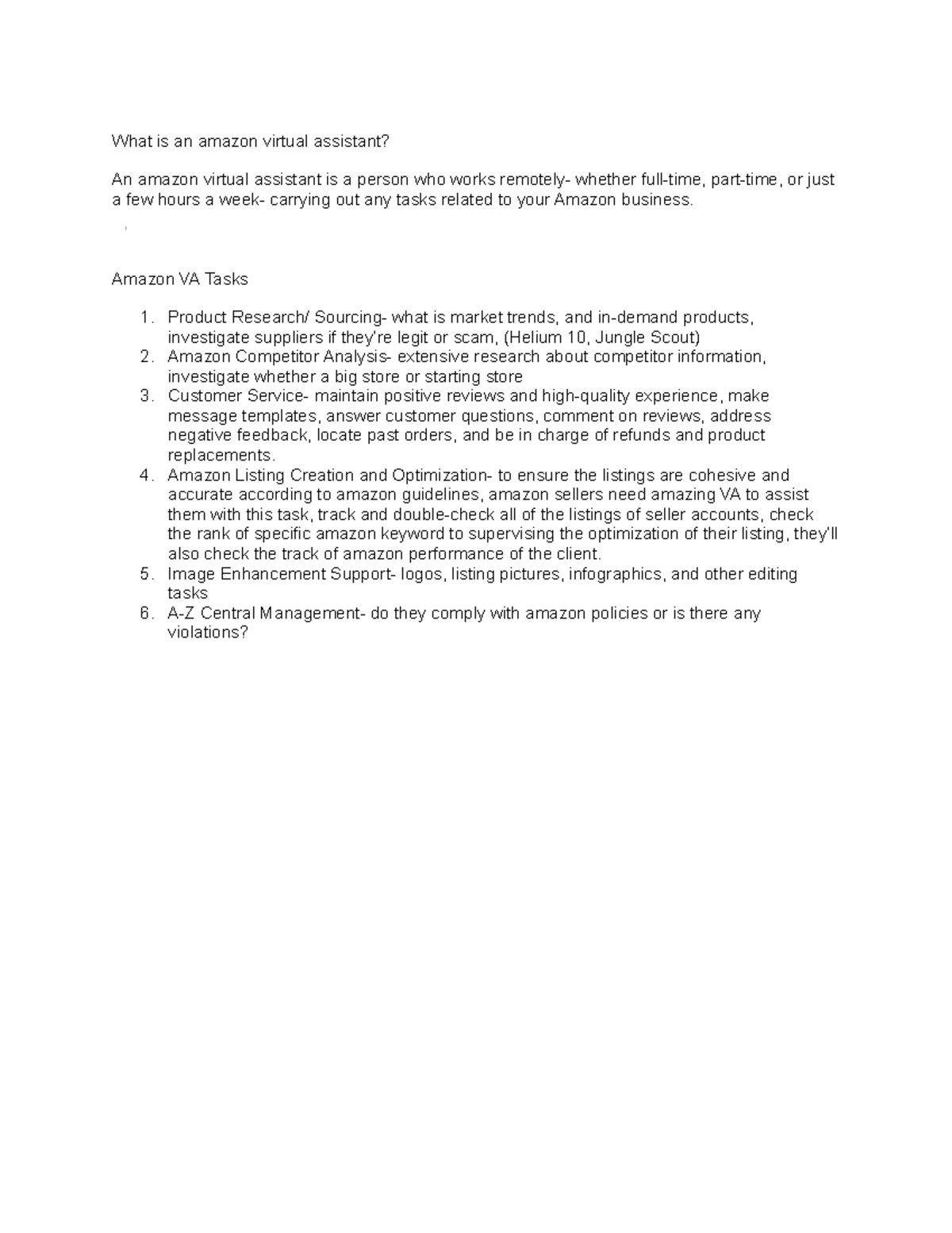 What is an amazon virtual assistant Amazon VA Tasks Product Research