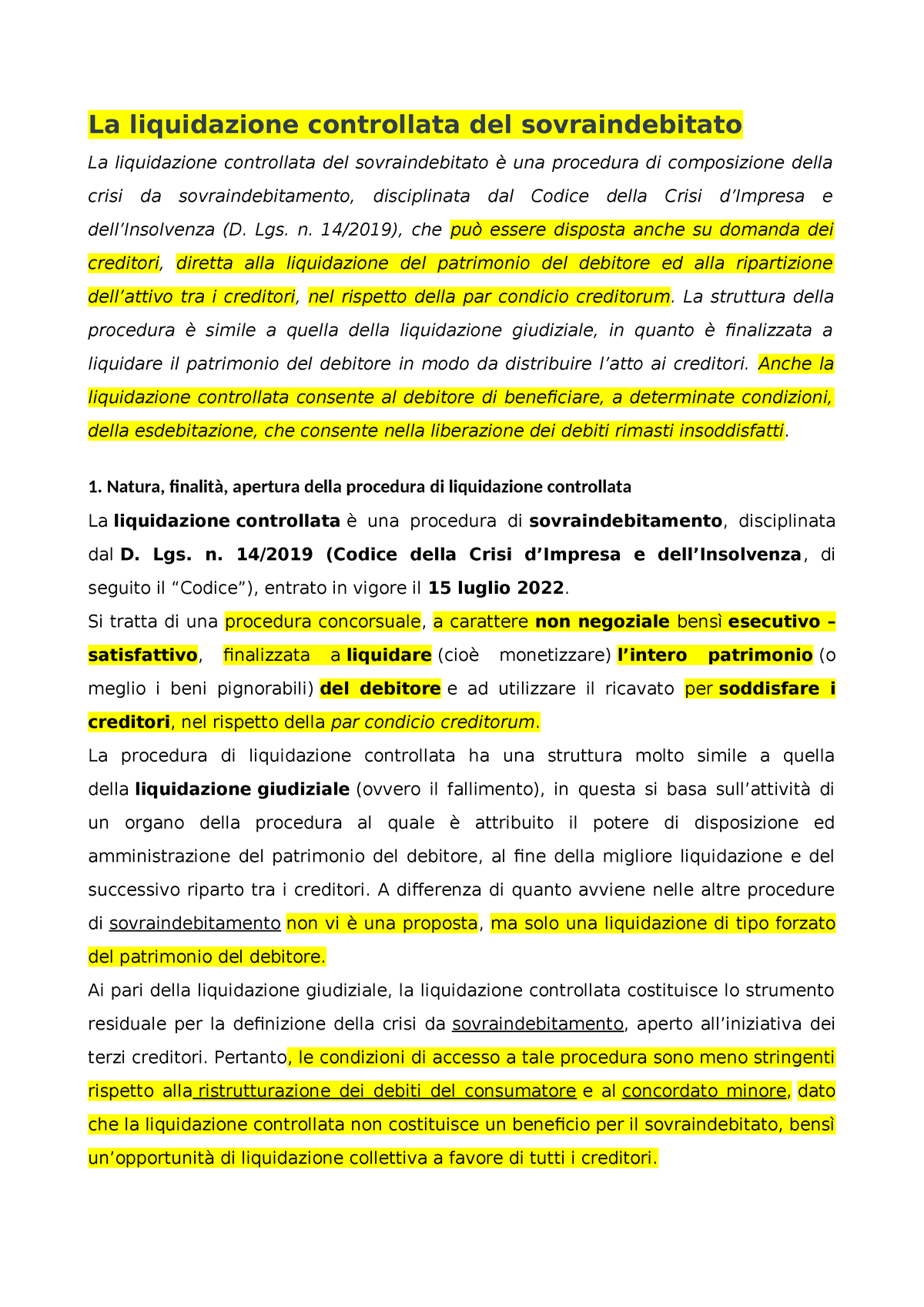 La Liquidazione Controllata - Lgs. N. 14/2019), Che Può Essere Disposta ...