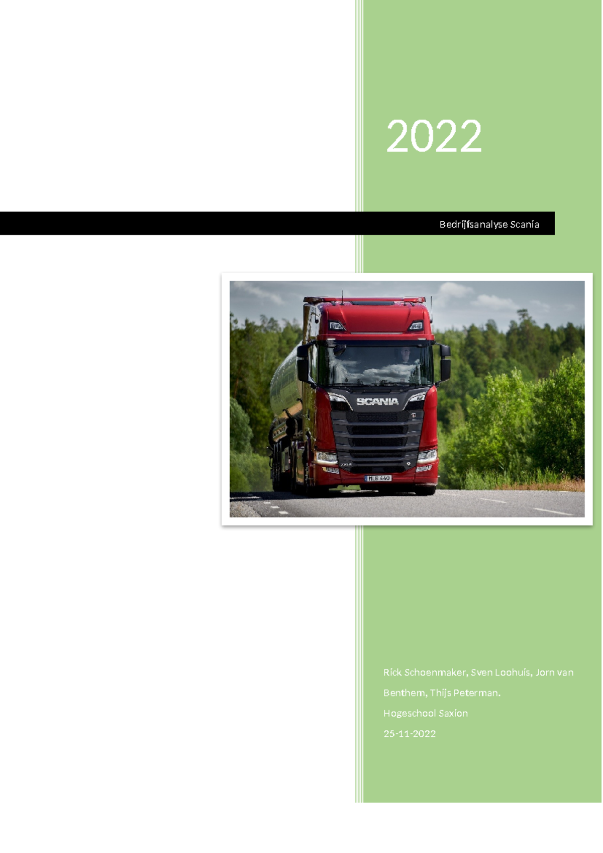 Portfolio bedrijfsanalyse Scania - 2022 Rick Schoenmaker, Sven Loohuis ...