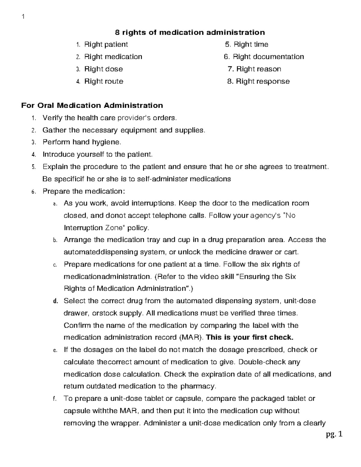 Steps for medication administration Study Guide - 8 rights of ...