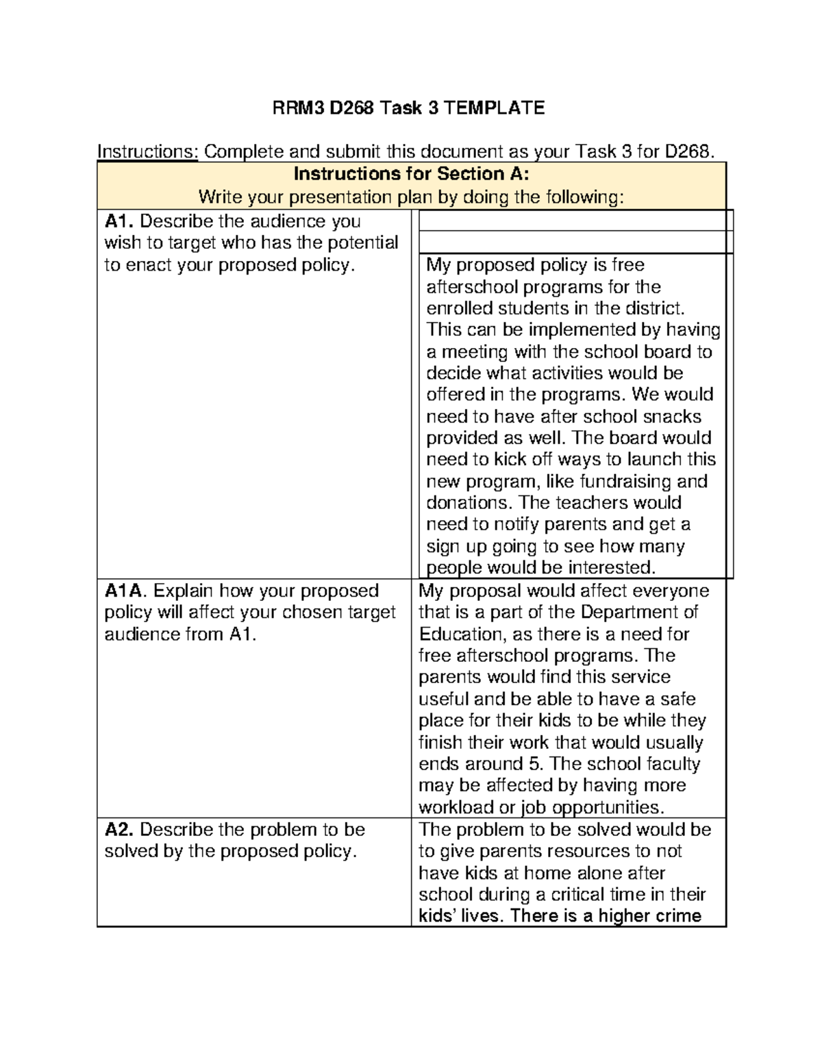 D268 task3 A - RRM3 D268 Task 3 TEMPLATE Instructions: Complete and ...