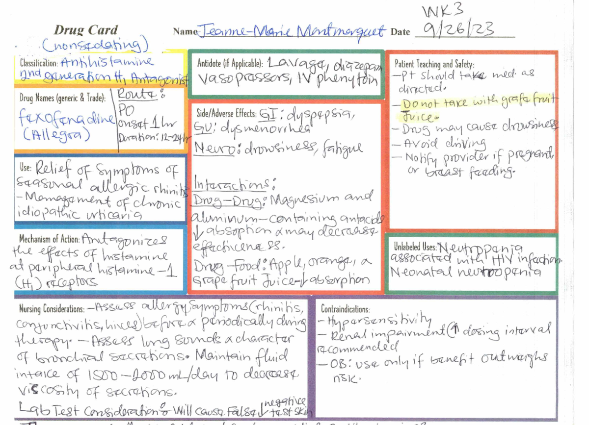 Pharmacology Drug Cards 5 - NSG 124 - Studocu