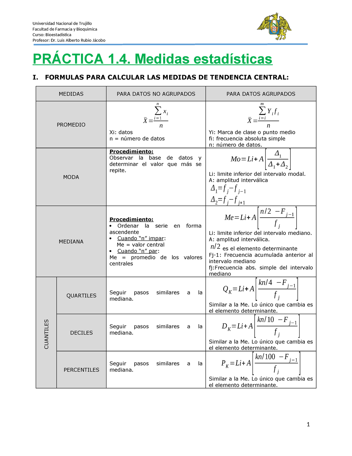 Practica 1.4. Medidas Estadisticas-Bioestadstica-2023 - Facultad De ...