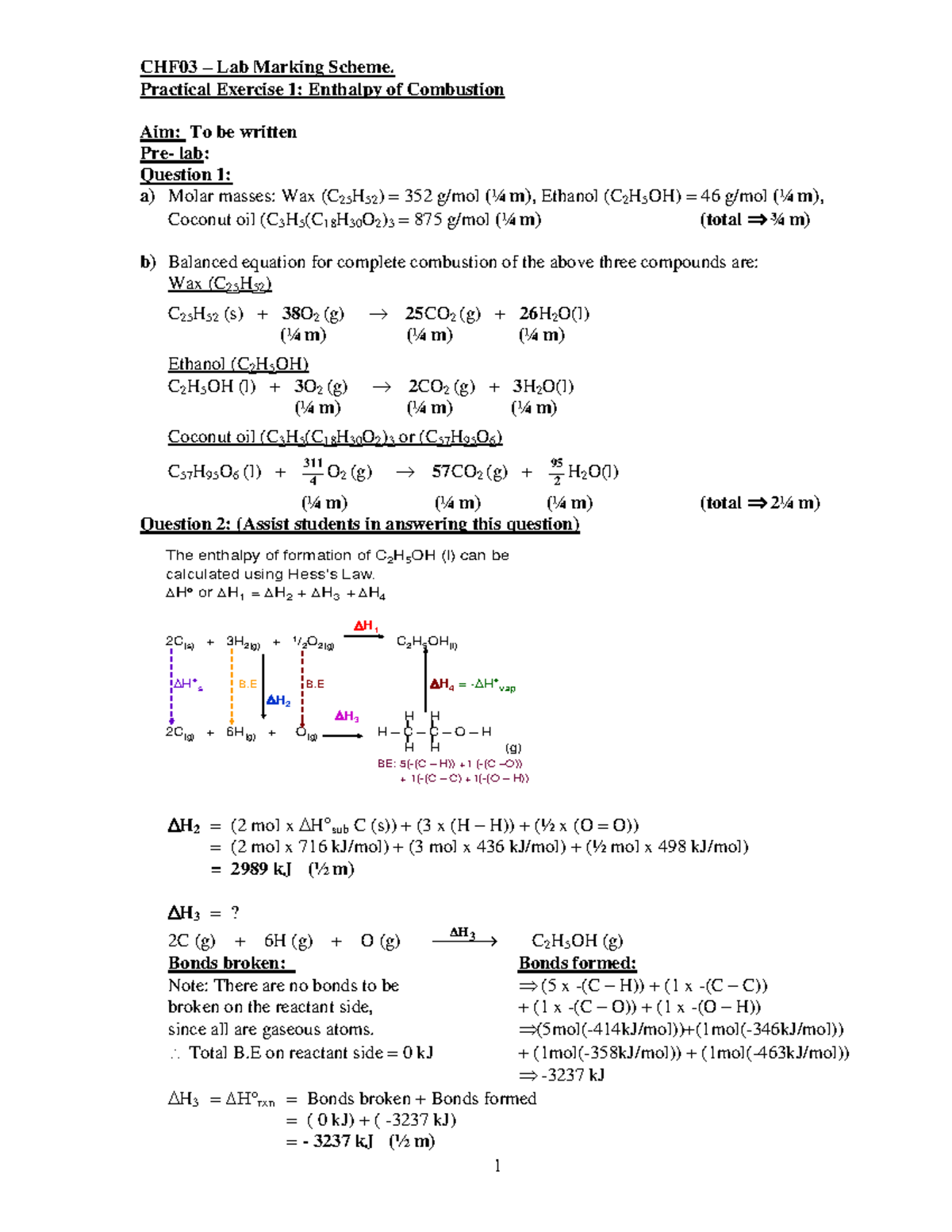 CHF03 Expt 1 LMS 2013 - CHF03 Lab Marking Scheme. Practical Exercise 1 ...