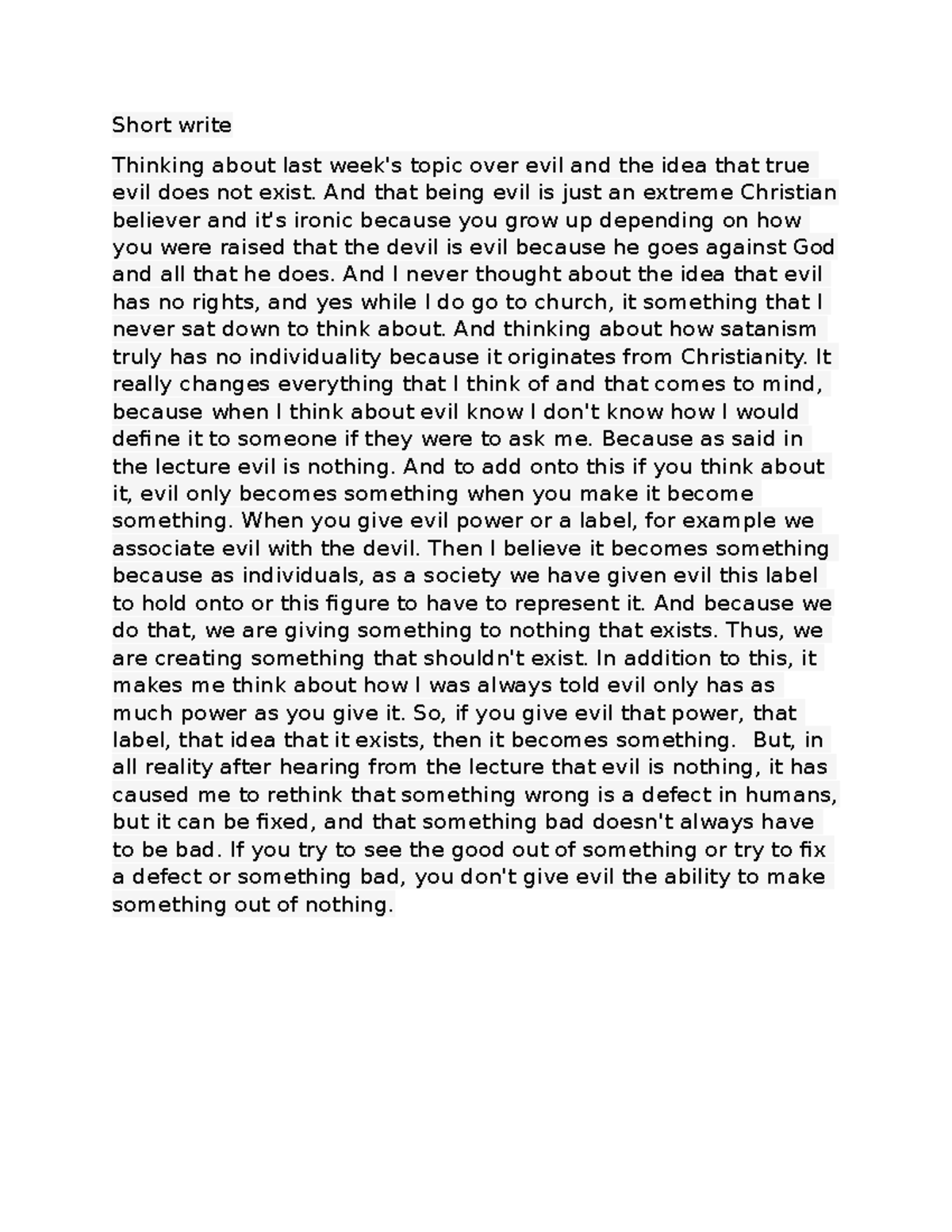 Short write 5 - A good idea of how professor Gracy likes his ...