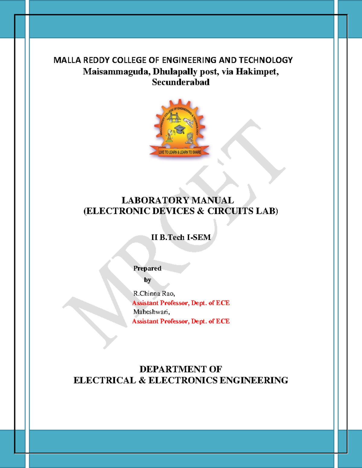 EDC LAB Manual PDF MALLA REDDY COLLEGE OF ENGINEERING AND TECHNOLOGY