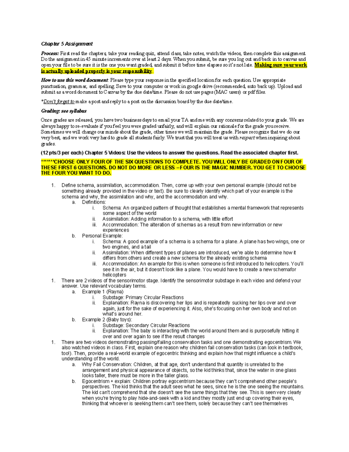 Chapter 5 answers - Chapter 5 Assignment Process: First read the ...