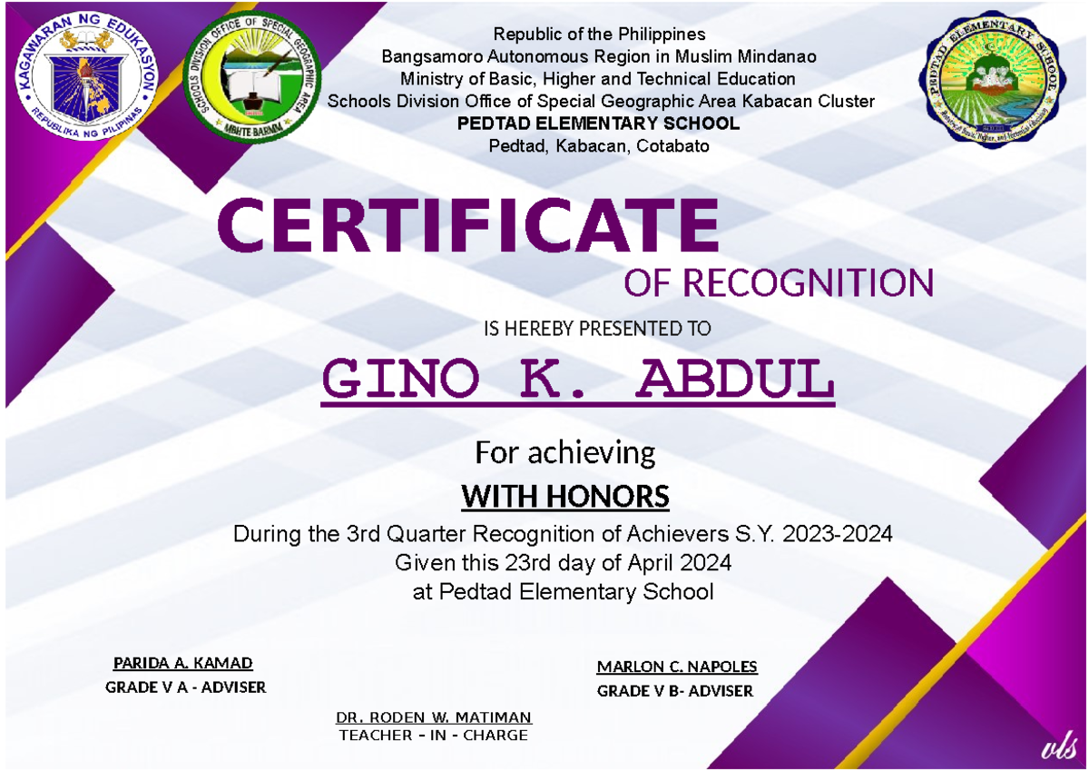 Q3 Recognition - Republic of the Philippines Bangsamoro Autonomous ...