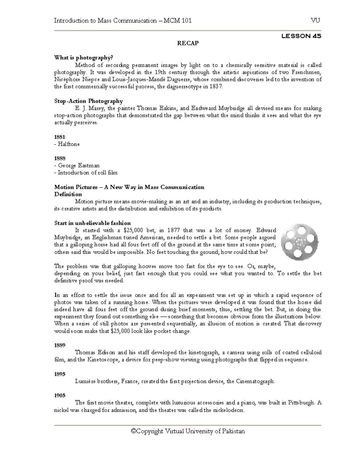 MCM 101 Final Term Merged LESSON 45 RECAP What is photography? Method