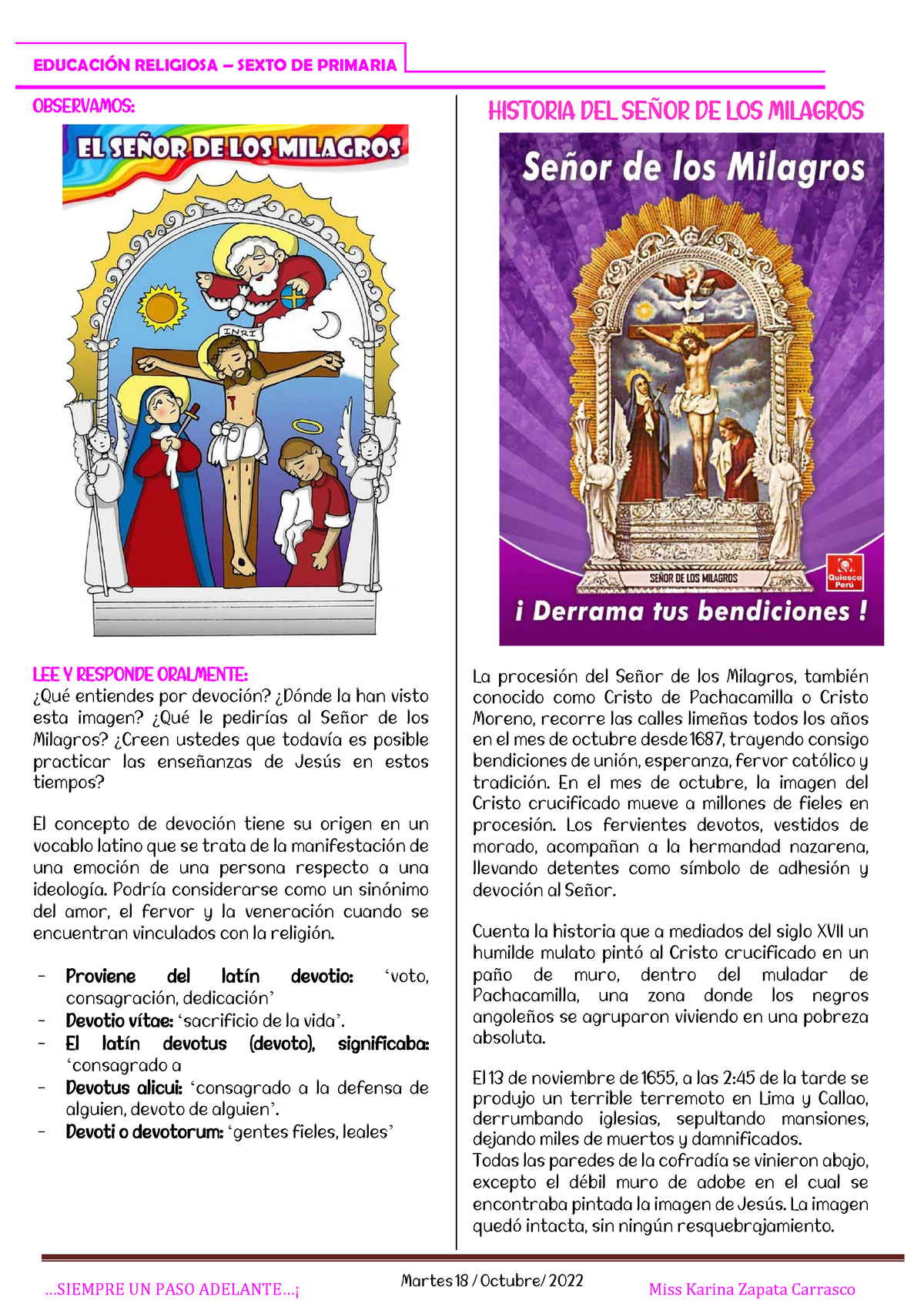 Educación Religiosa Historia Del Señor De Los Milagros Martes 18 Oct EducaciÓn Religiosa 9820