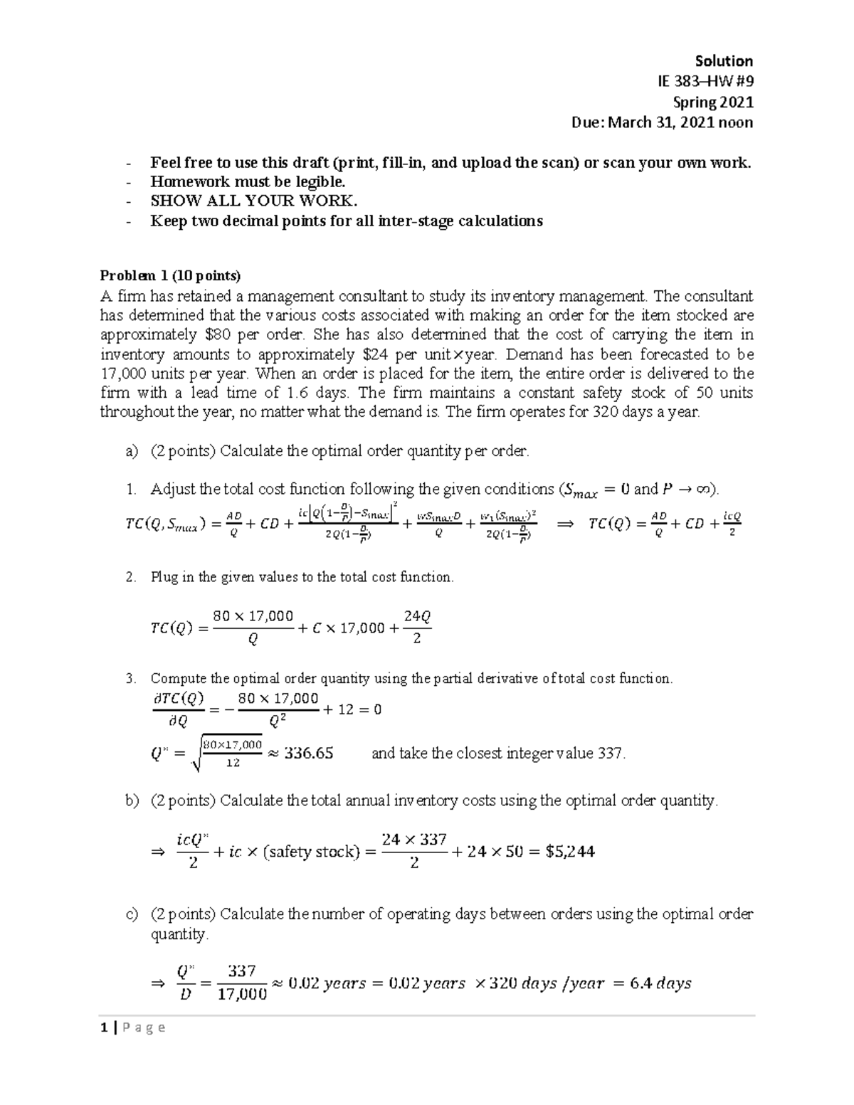 Homework 9 Solution - Solution IE 3 83–HW # Spring 2021 Due: March 31 ...