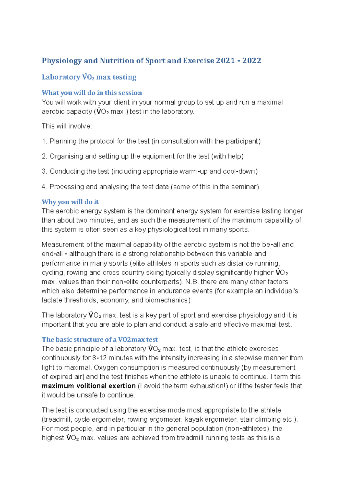 Laboratory protocol maximum oxygen uptake - Physiology and Nutrition of ...