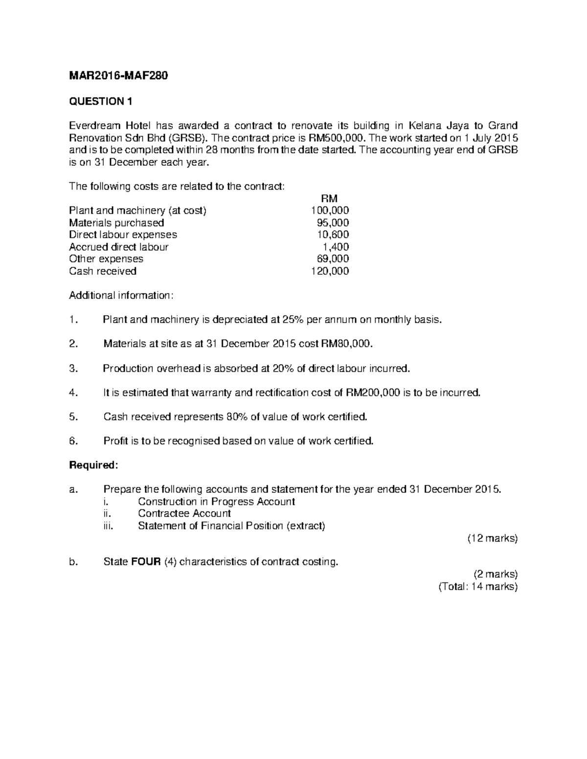 MAF280 ANSWER SCHEME MARCH 2016( Contract Costing) - MAR2016-MAF ...