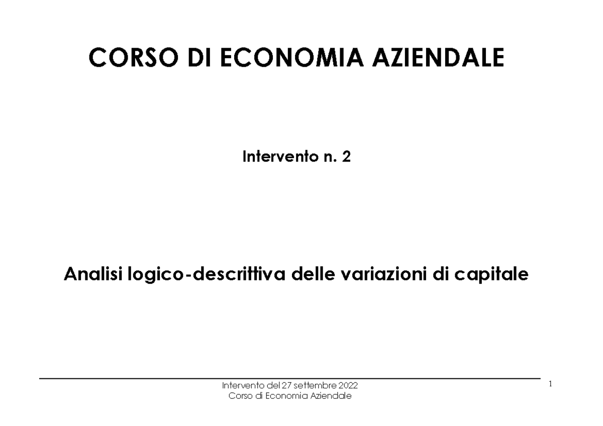Intervento 2 220927 Analisi Logico Descrittiva - Economia Aziendale I