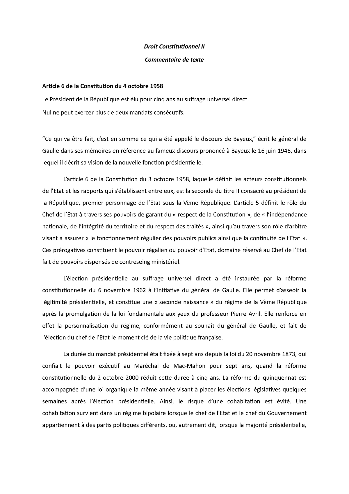 Commentaire De Texte Pr Droit Constitutionnel Ii Commentaire De Texte Article 6 De La