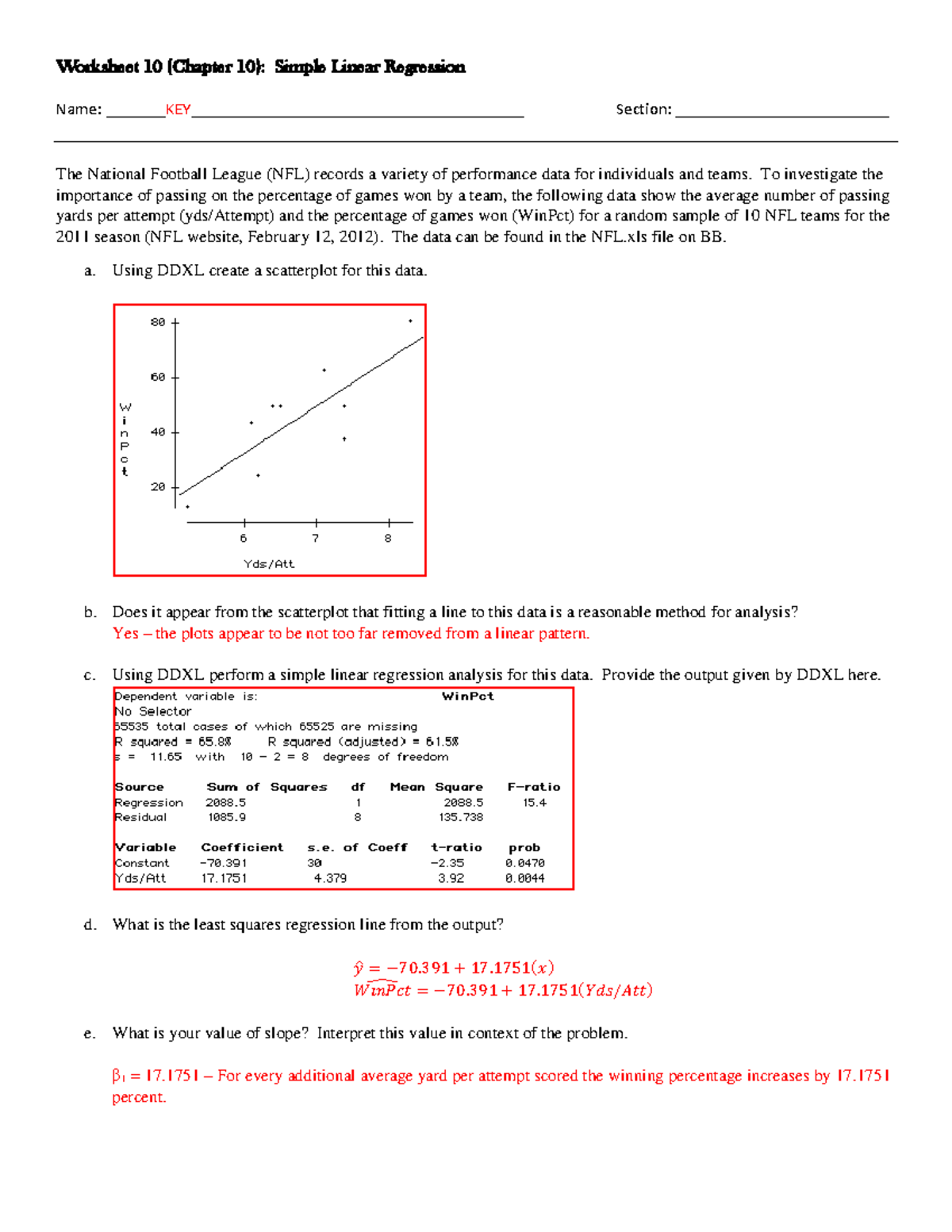 Worksheet 10 Spring 2014 Chapter 10 - Key - Worksheet 10 (Chapter 10 ...