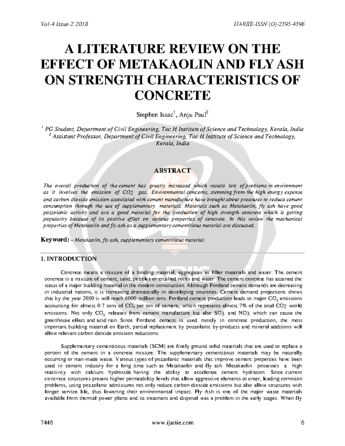 A Literature Review ON THE Effect OF Metakaolin AND FLY ASH ON Strength ...