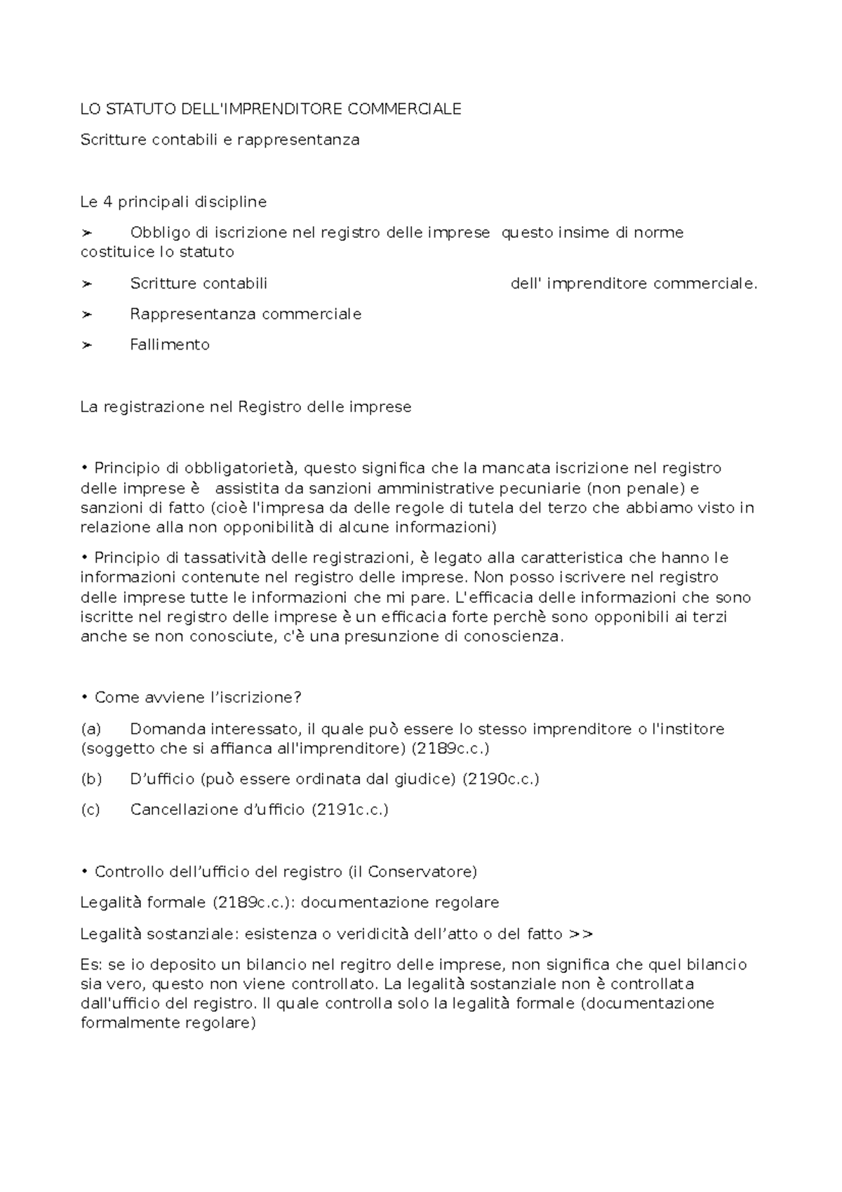 Lezione 5 Diritto Commerciale LO STATUTO DELL'IMPRENDITORE COMMERCIALE ...