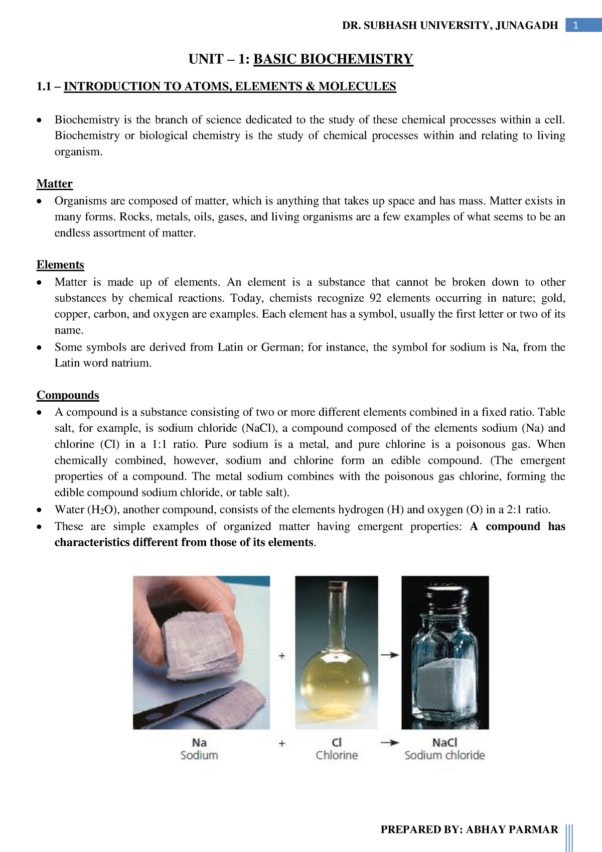 BBC Unit 1 - Biochemistry - UNIT – 1: BASIC BIOCHEMISTRY 1 ...