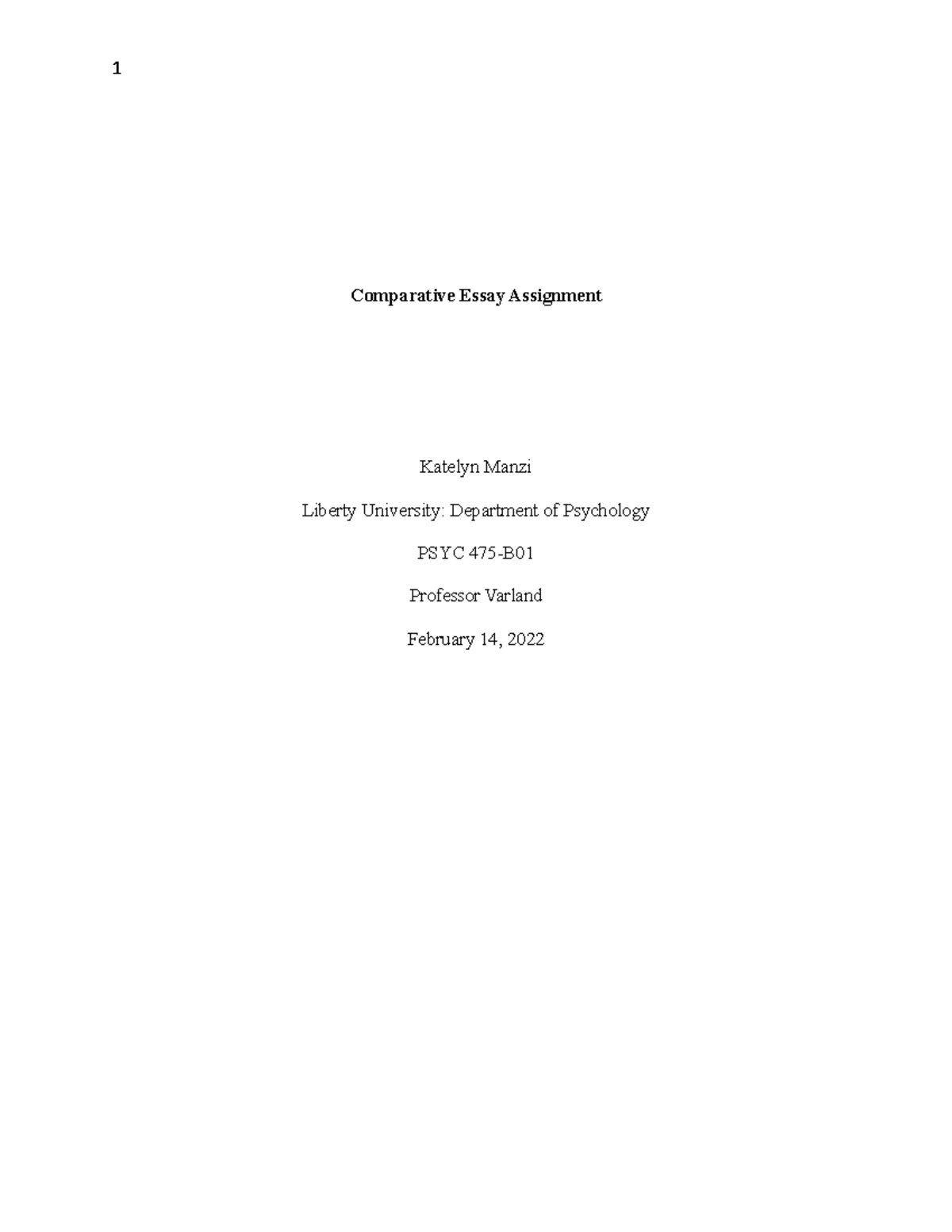 Comparative Essay Assignment - Comparative Essay Assignment Katelyn ...