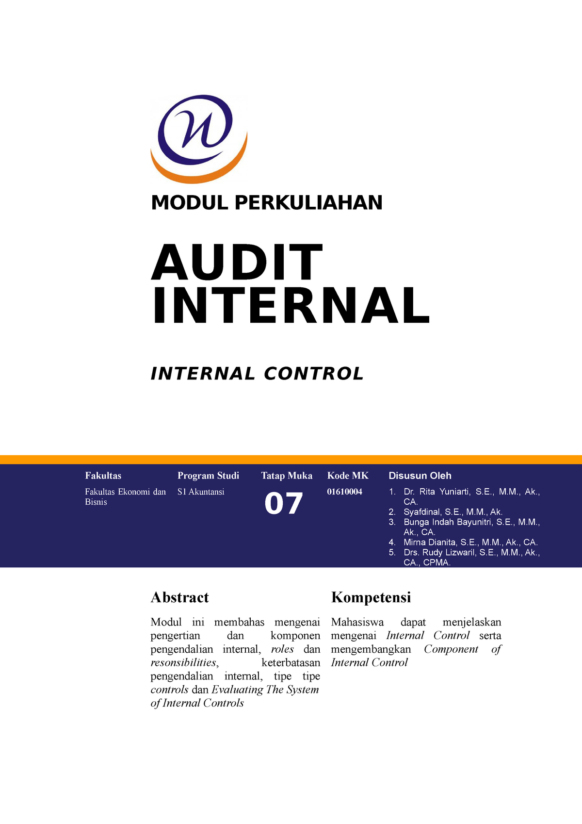 Modul 07 Audit Internal - MODUL PERKULIAHAN AUDIT INTERNAL INTERNAL ...