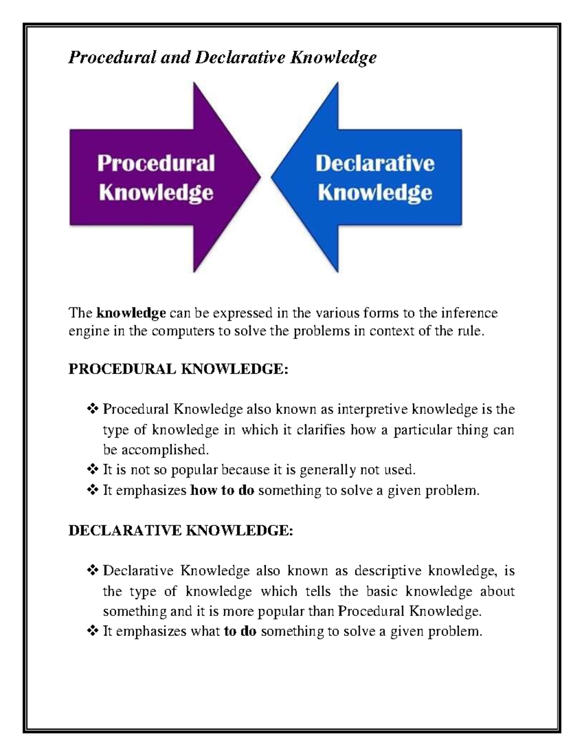 AI-Procedural vs Declarative knowledge - Procedural and Declarative ...