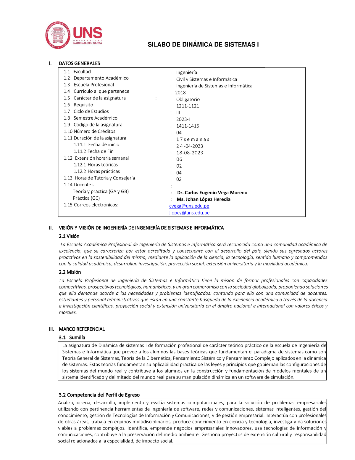 Silabo De Dinámica De Sistemas I 2023-1 - Dinámica De Sistemas I - UNS ...