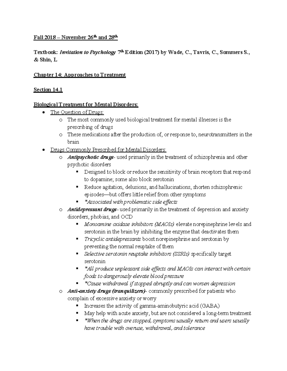 Introduction To Psychology Chapter 14 Fall 2018 November 26th And Introduction To Psychology Chapter 14 Fall 2018 November 26th And