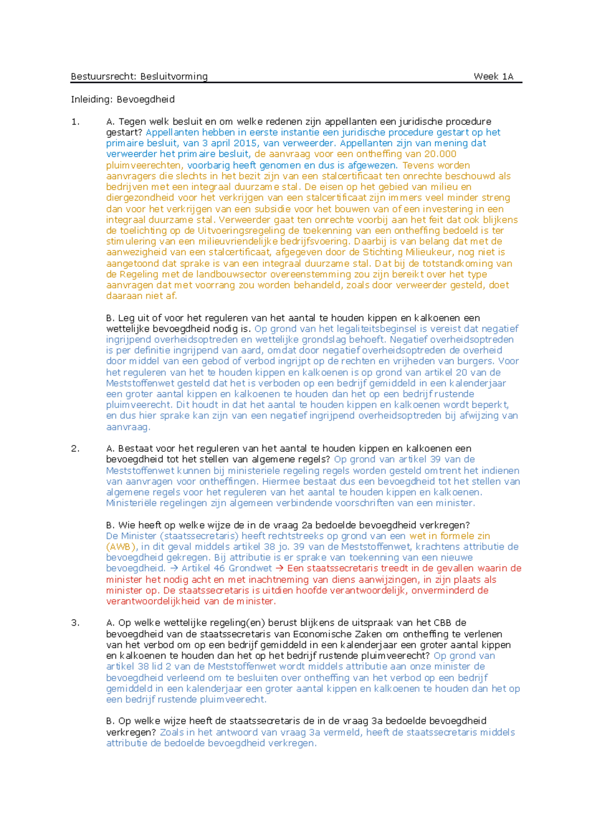 Week 1A - Betreft De Antwoorden Op De Werkgroep - Bestuursrecht ...