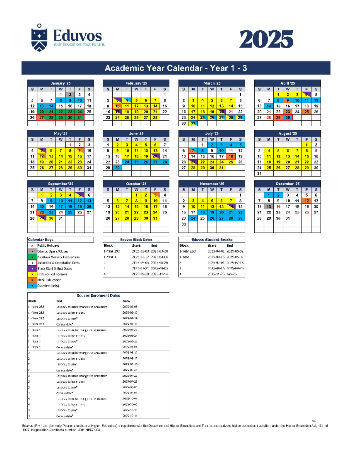 Academic Calendar 2025 Eduvos 