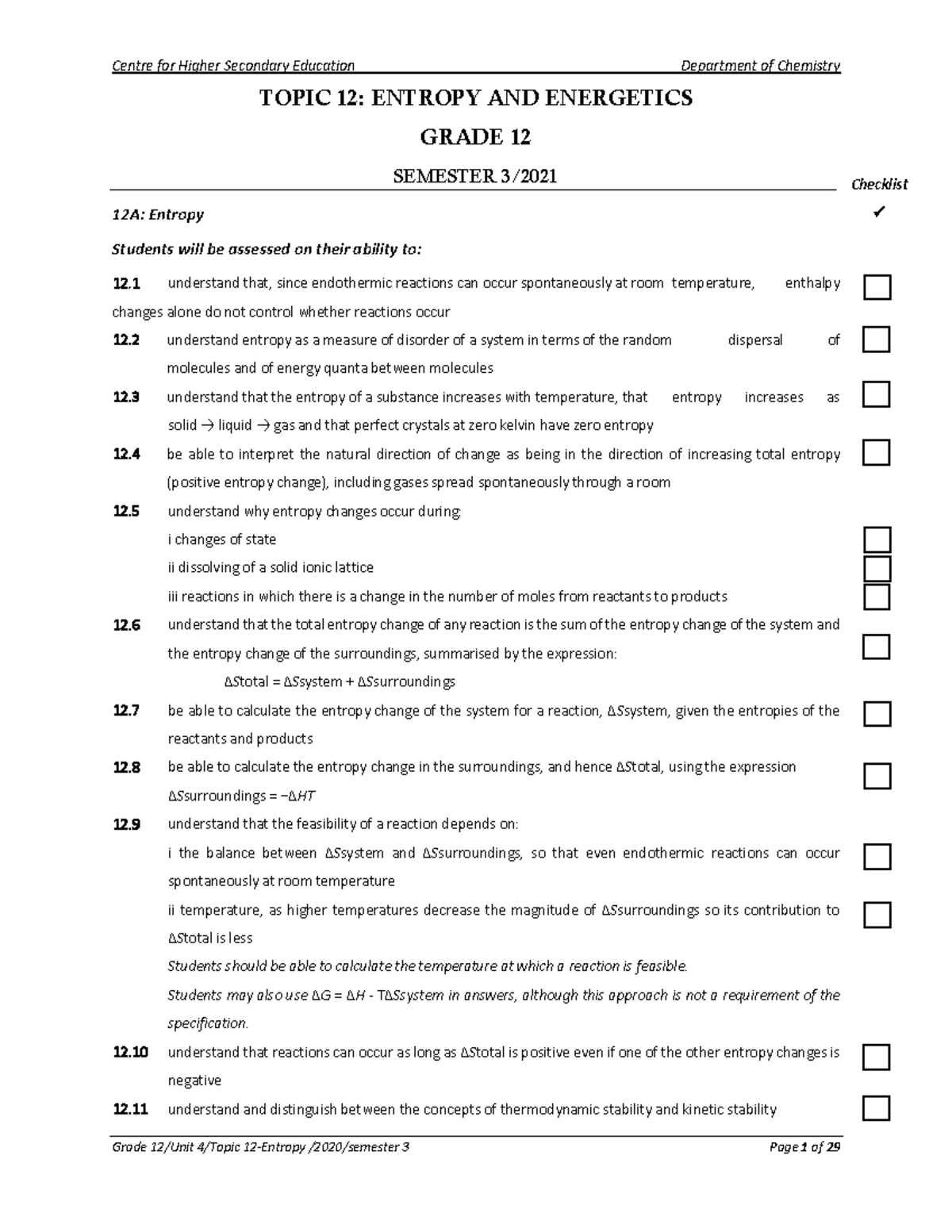 2.entropy - Notes - TOPIC 12: ENTROPY AND ENERGETICS GRADE 12 SEMESTER ...