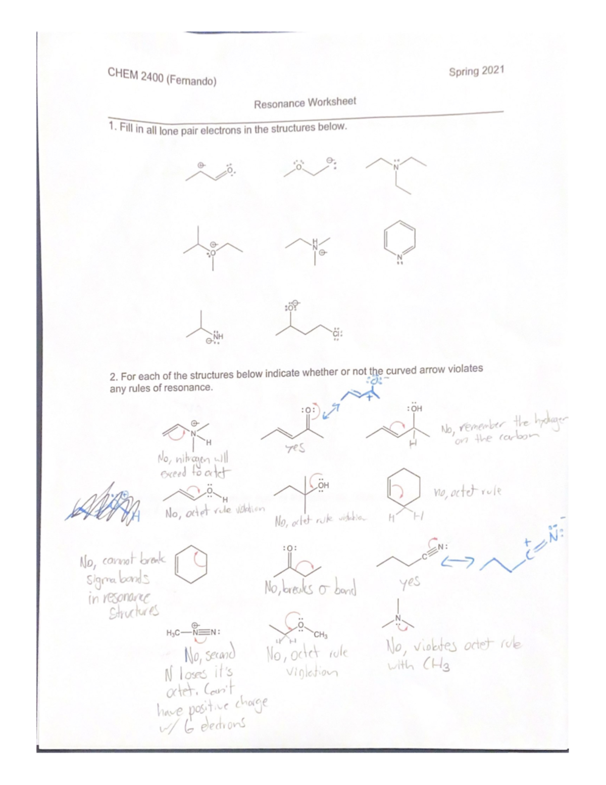 Resonance Worksheet - CHEM2211 - Studocu