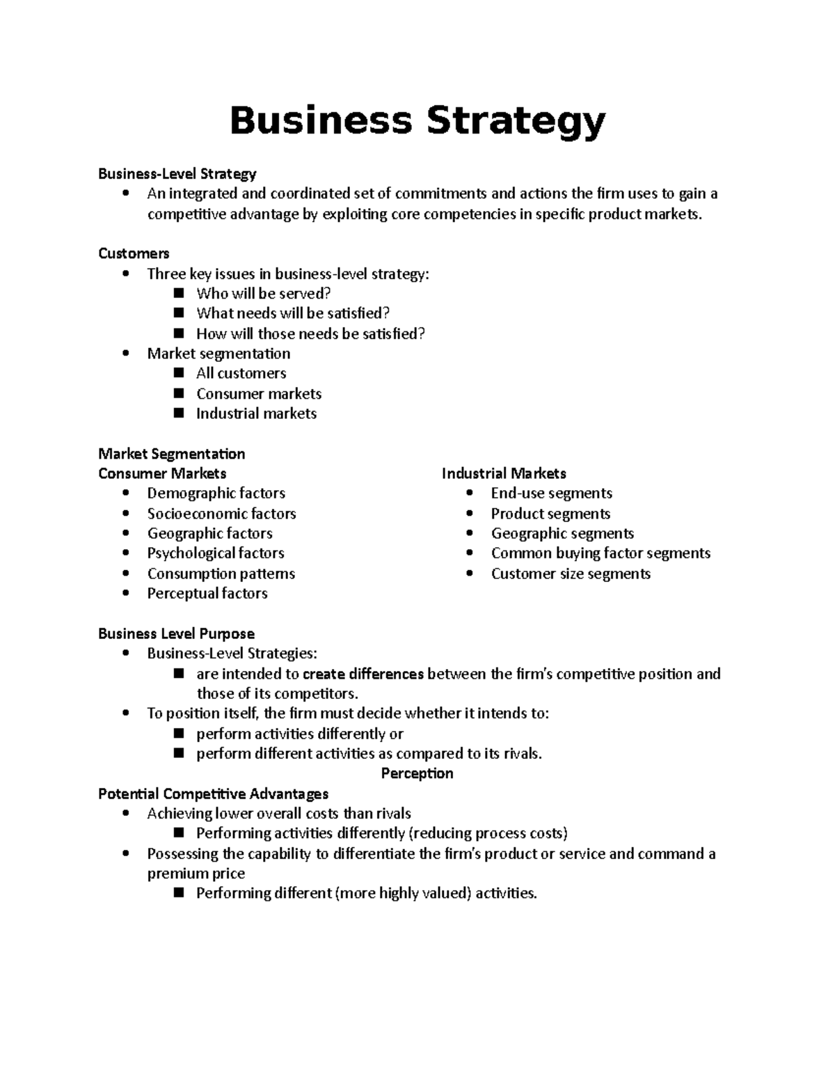 Week 5- Business Strategy - Business Strategy Business-Level Strategy ...