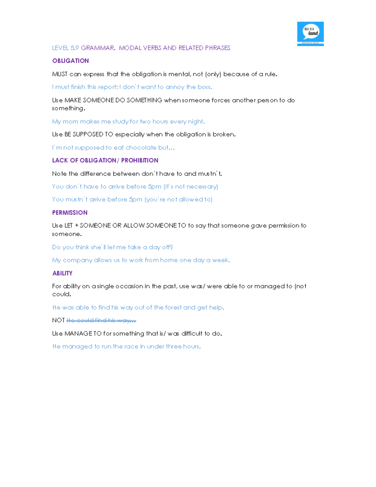 5.9 Modal Verbs - LEVEL 5 GRAMMAR. MODAL VERBS AND RELATED PHRASES ...