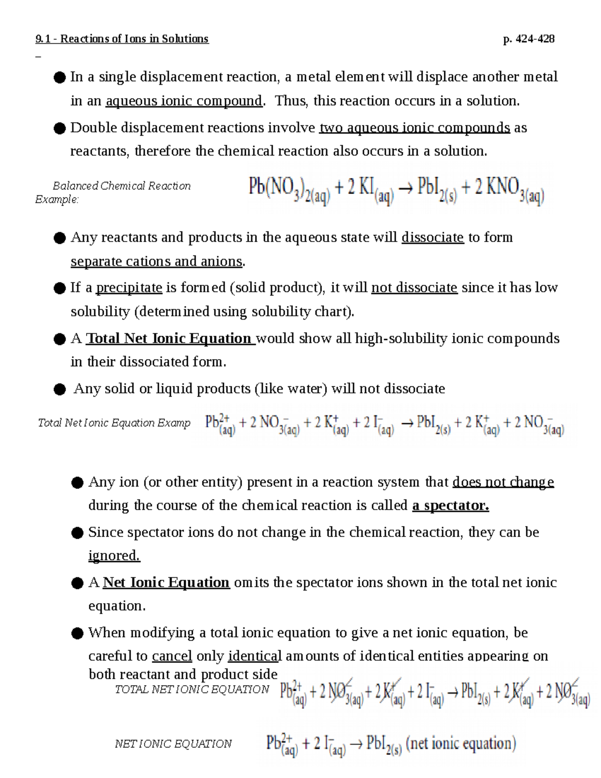 9.1 Reactions on Solution FIB - 9 - Reactions of Ions in Solutions p ...