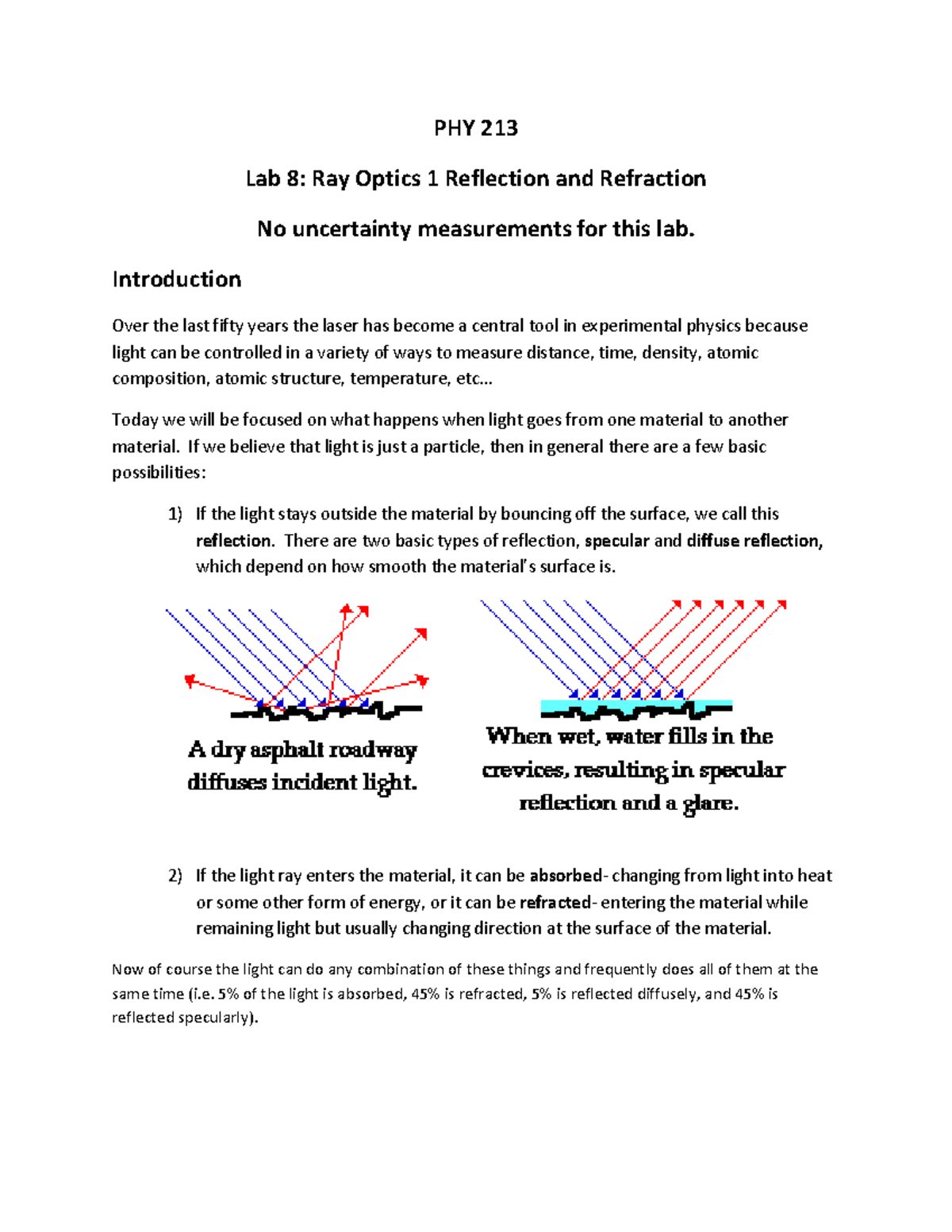 PHY 213 Lab 8 Reflection-Refraction Manual - PHY 2 13 Lab 8 : Ray ...